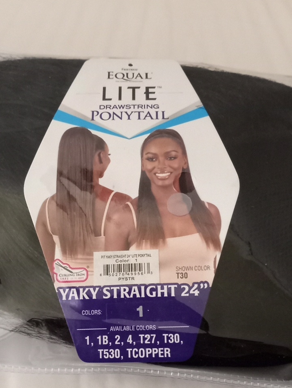 YAKY STRAIGHT DRAWSTRING PONYTAIL EXTENSION  - 24" long - COLOR ( 1 BLACK)